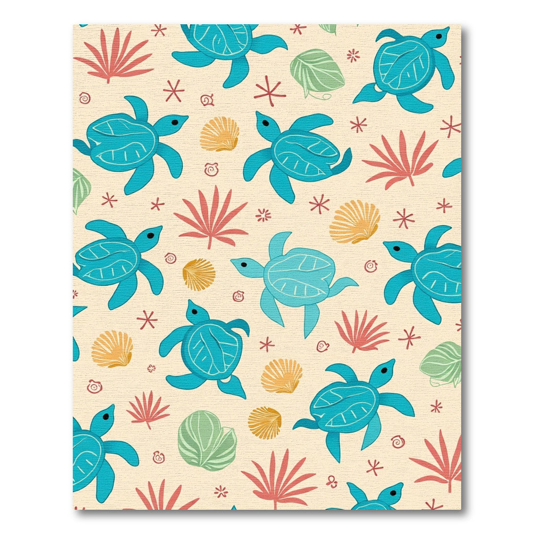 Teal Ocean Turtle Coral Sprinkle Rug