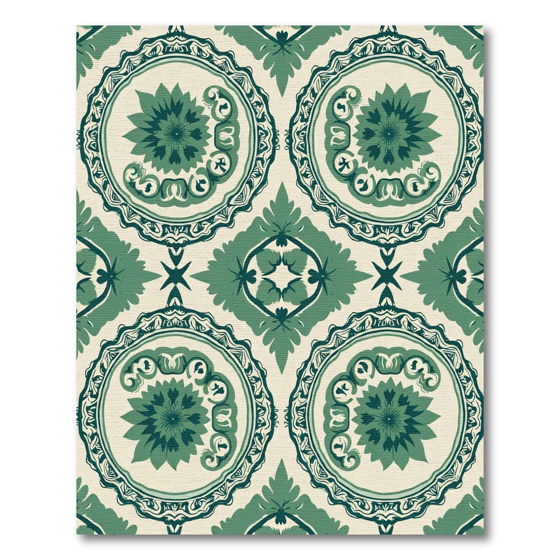 Emerald Green Floral Medallion Tapestry Rug