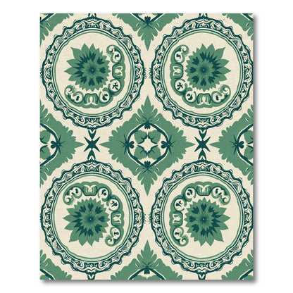 Emerald Green Floral Medallion Tapestry Rug
