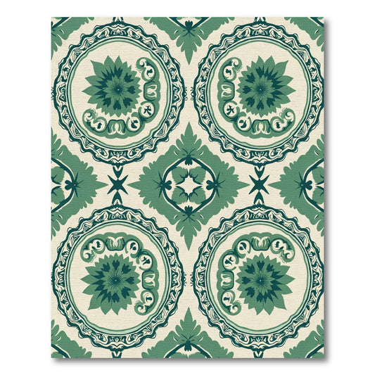 Emerald Green Floral Medallion Tapestry Rug