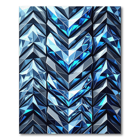 Deep Blue Crystal Geometric Chevron Rug