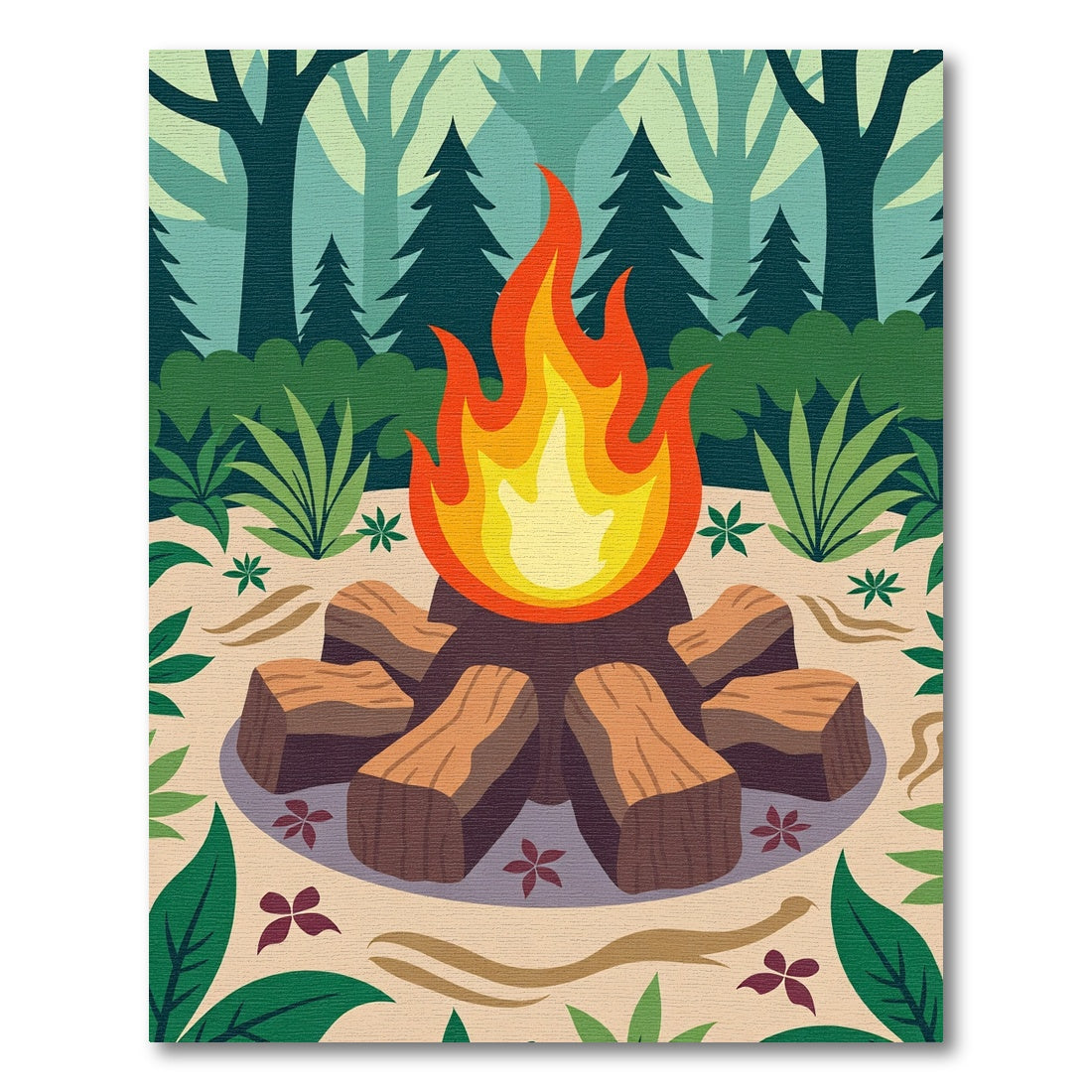 Forest Campfire Wood Flames Rug