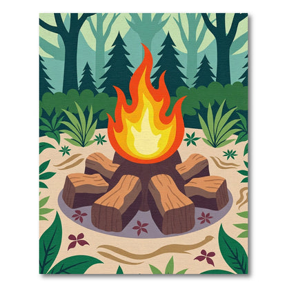 Forest Campfire Wood Flames Rug