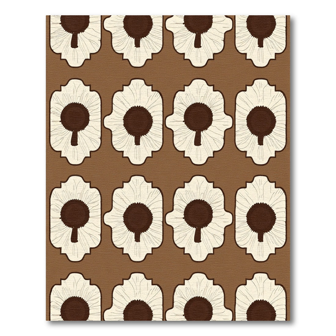 Cream Brown Floral Frames Repeating Rug