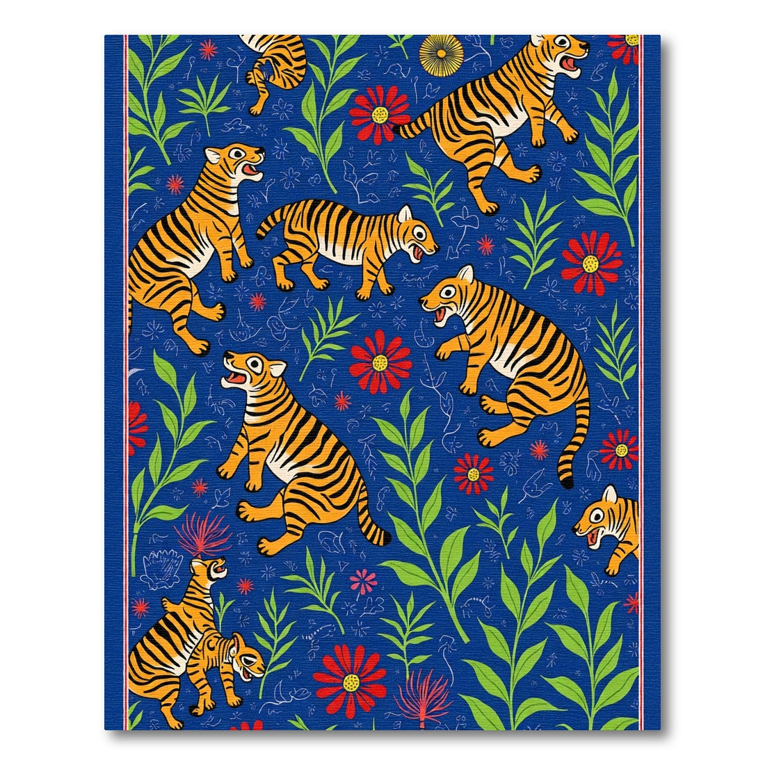 Vivid Blue Roaring Tiger Foliage Rug