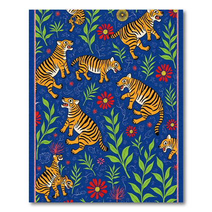 Vivid Blue Roaring Tiger Foliage Rug