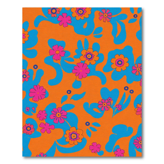 Groovy Floral Abstract Orange Blue Rug
