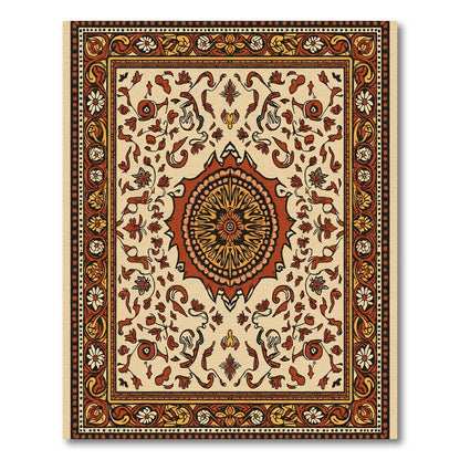 Rich Terracotta Floral Medallion Border Rug