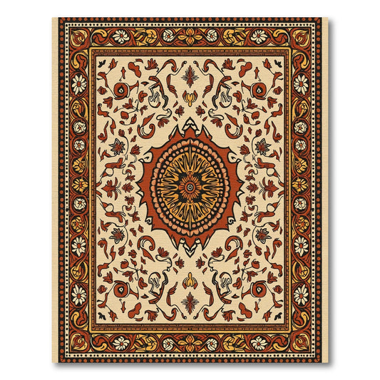 Rich Terracotta Floral Medallion Border Rug