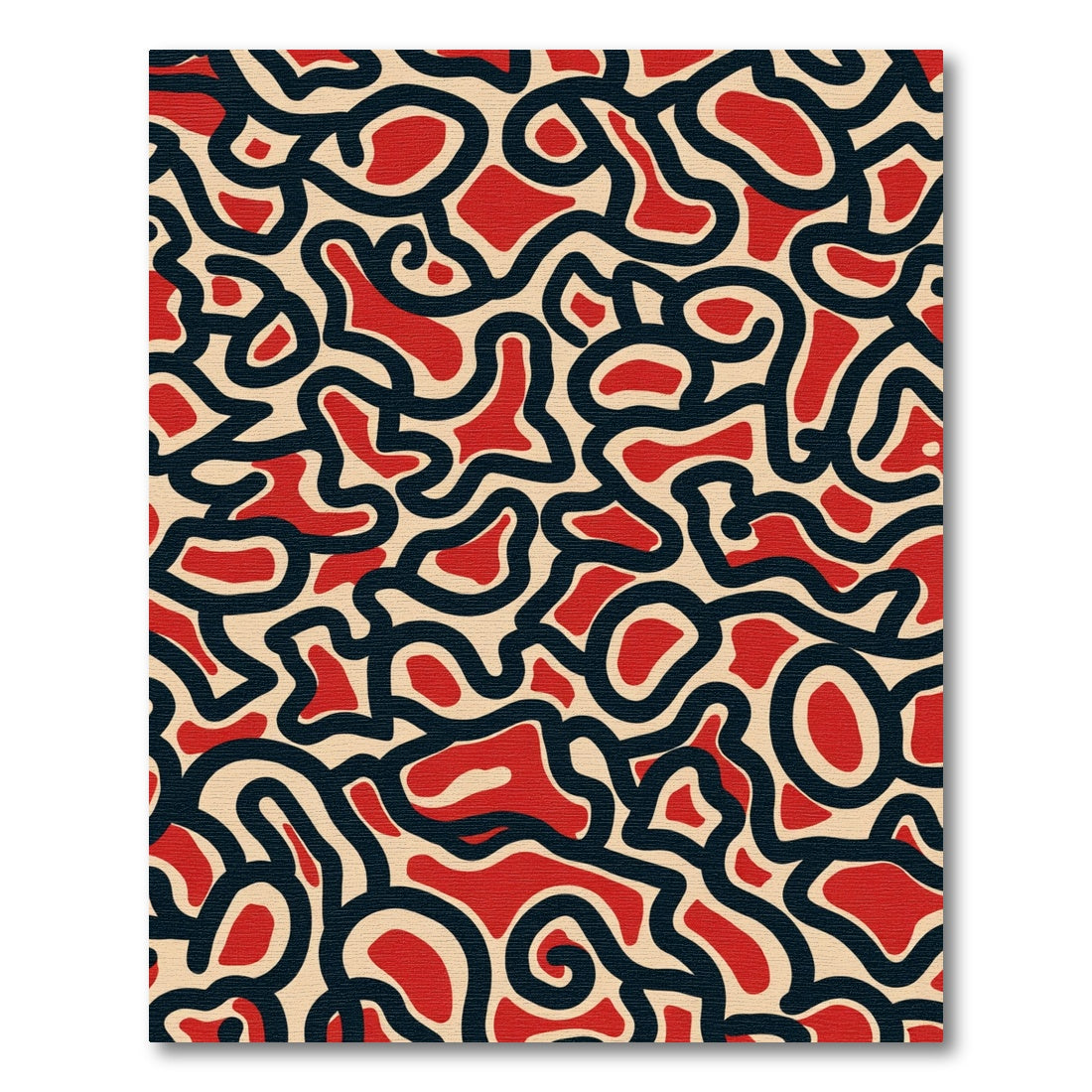 Red Black Organic Wave Rug
