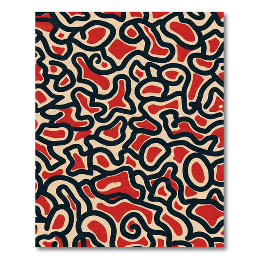 Red Black Organic Wave Rug