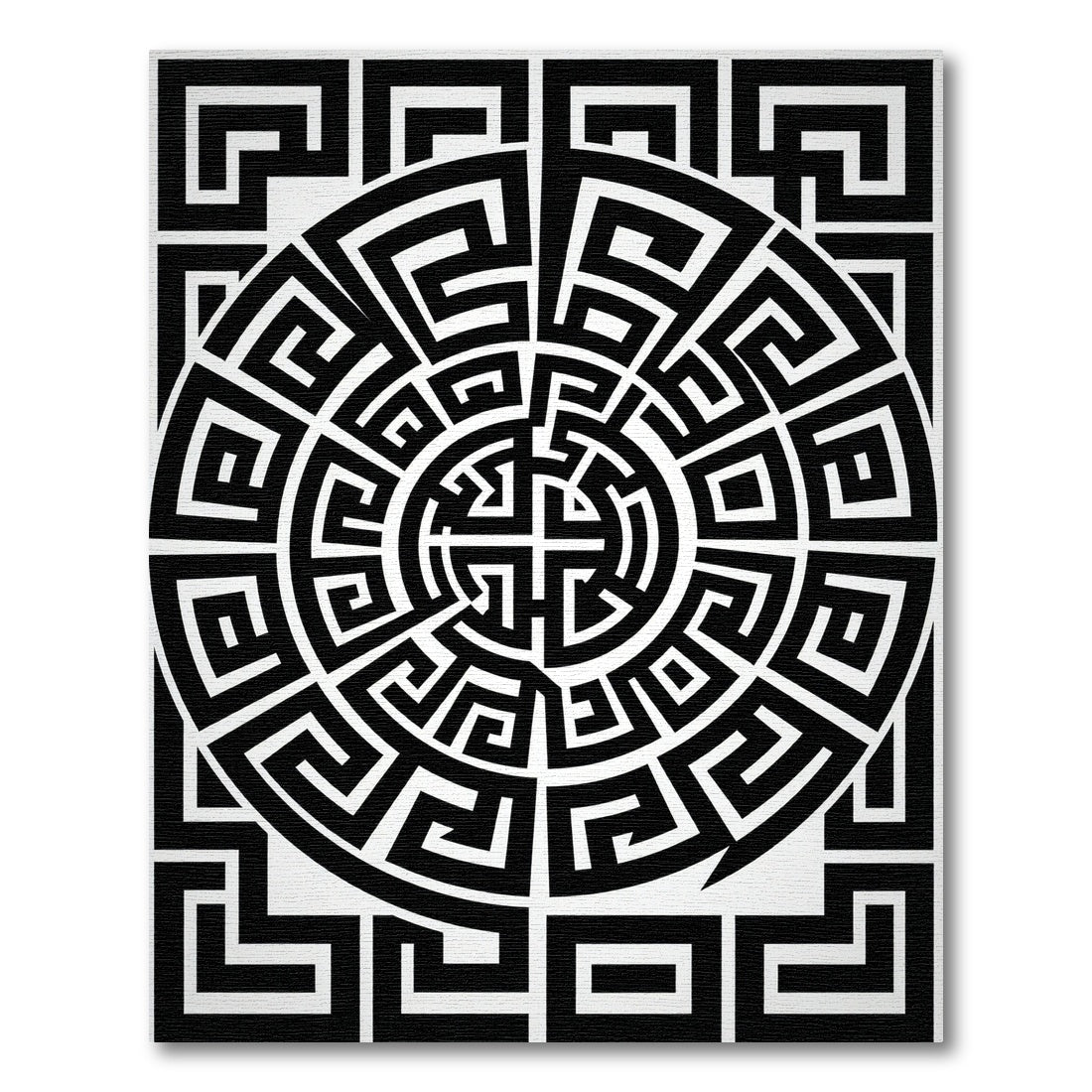 Black White Geometric Maze Circle Rug