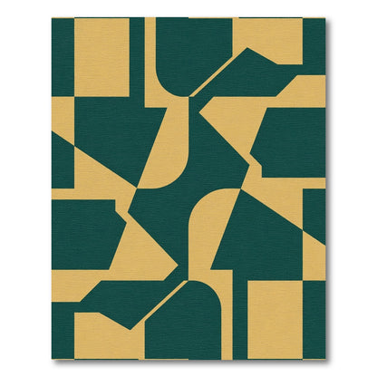 Deep Teal Ochre Geometric Abstraction Rug