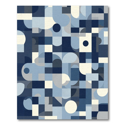 Abstract Navy Geometric Squares Circles Rug