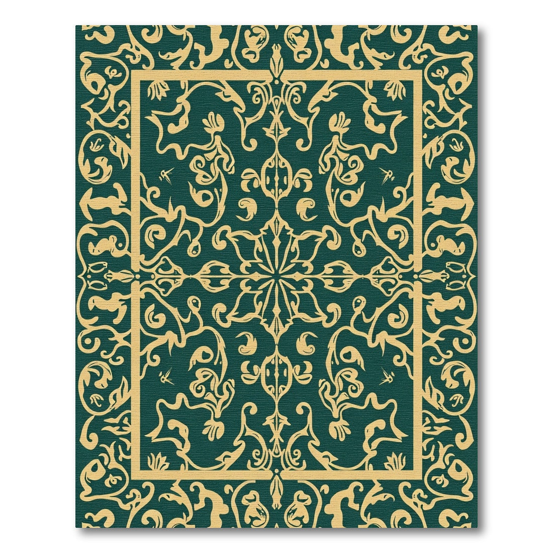 Deep Emerald Golden Rococo Square Rug