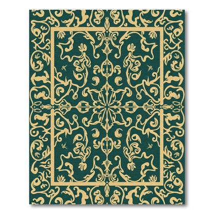 Deep Emerald Golden Rococo Square Rug