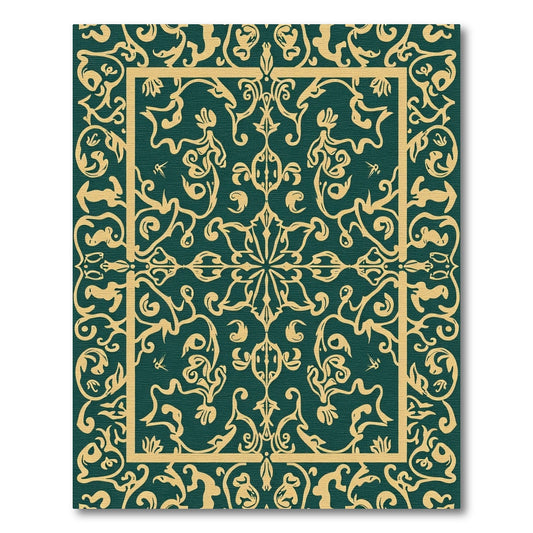 Deep Emerald Golden Rococo Square Rug
