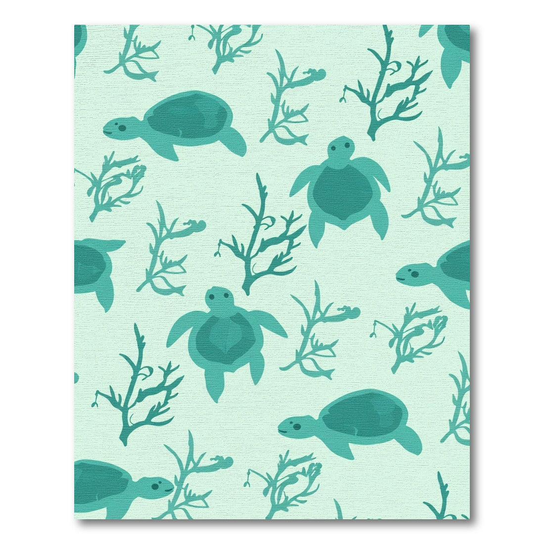 Teal Sea Turtle Coral Pattern Rug