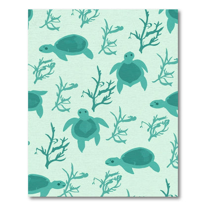 Teal Sea Turtle Coral Pattern Rug