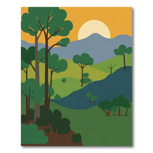 Golden Sunset Forest Landscape Rug