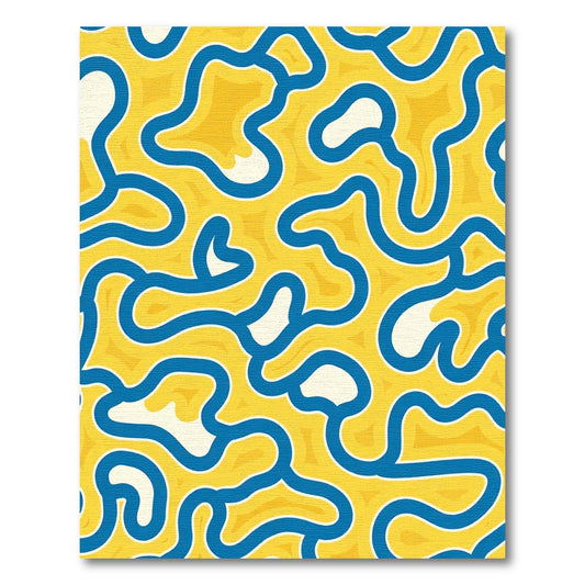 Yellow Blue Abstract Flowing Lines Rug