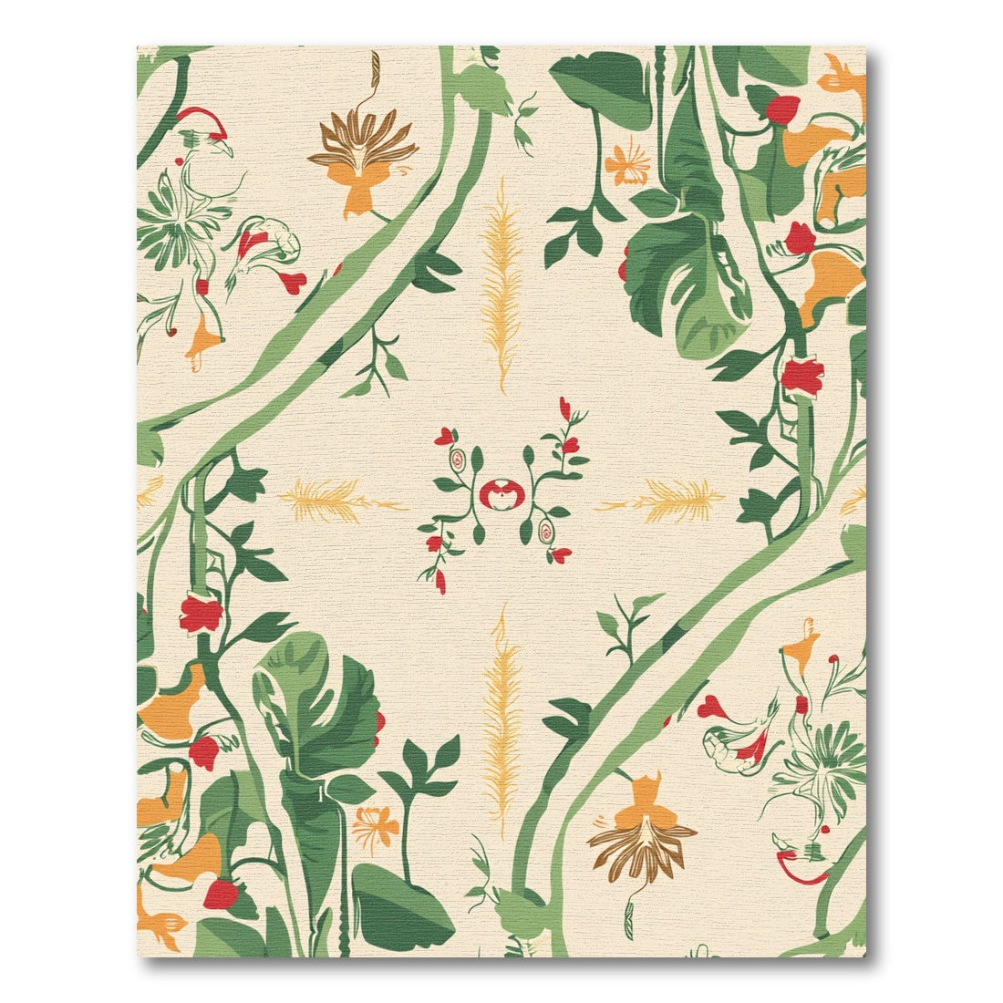 Botanical Vines Red Yellow Flowers Rug