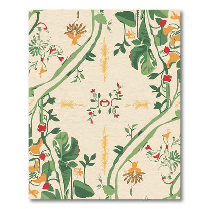 Botanical Vines Red Yellow Flowers Rug