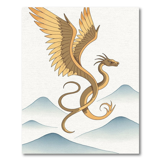 Golden Dragon Above Misty Blue Mountains Rug