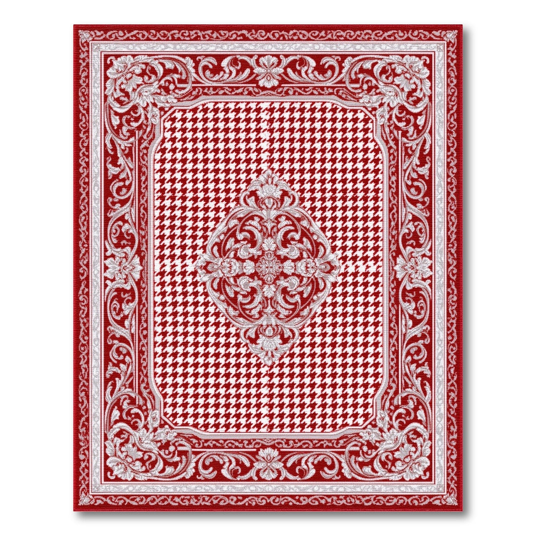 Red Persian Medallion Area Rug with Floral Border
