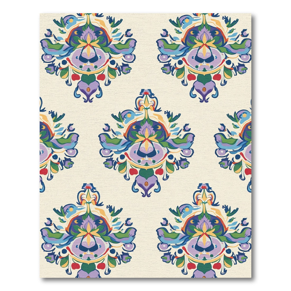 Whimsical Purple Yellow Floral Medallion Rug