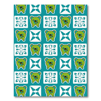 Green Bear Squares and Starburst Rug