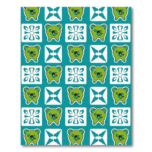 Green Bear Squares and Starburst Rug