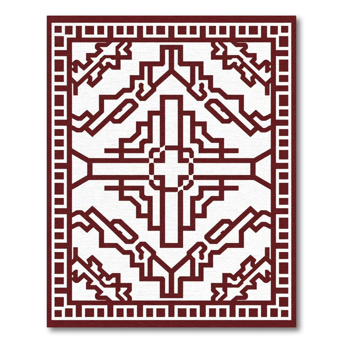 Maroon Geometric Contemporary Square Rug