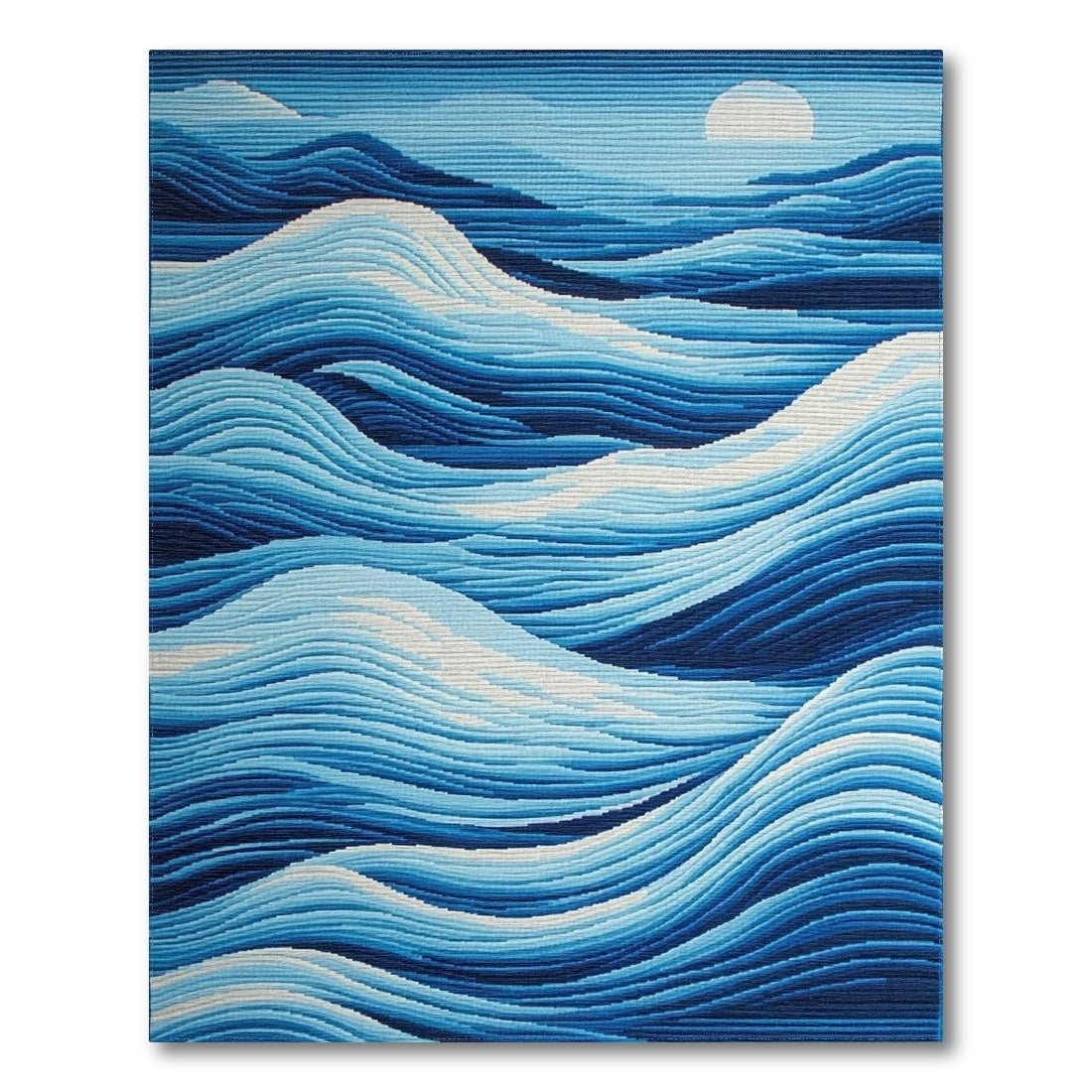 Blue Layered Waves Moon Rug