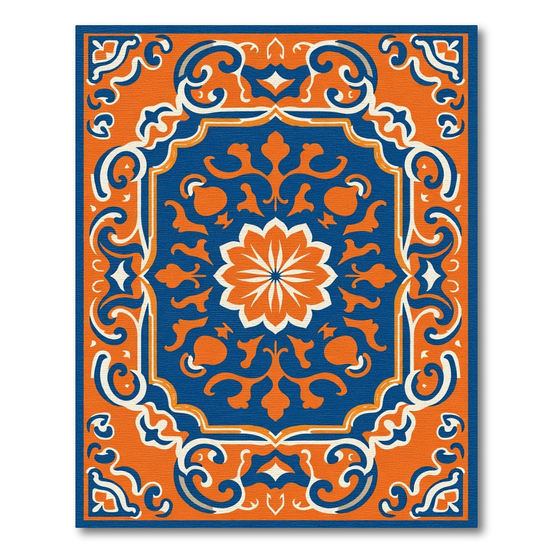 Ornate Orange and Blue Floral Medallion Rug