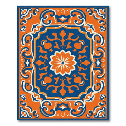 Ornate Orange and Blue Floral Medallion Rug