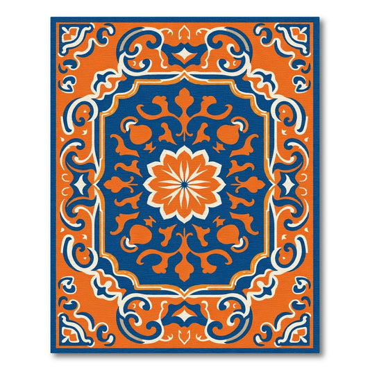 Ornate Orange and Blue Floral Medallion Rug