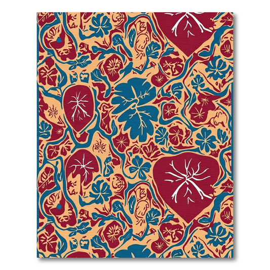 Crimson Blue Floral Vine Composition Rug