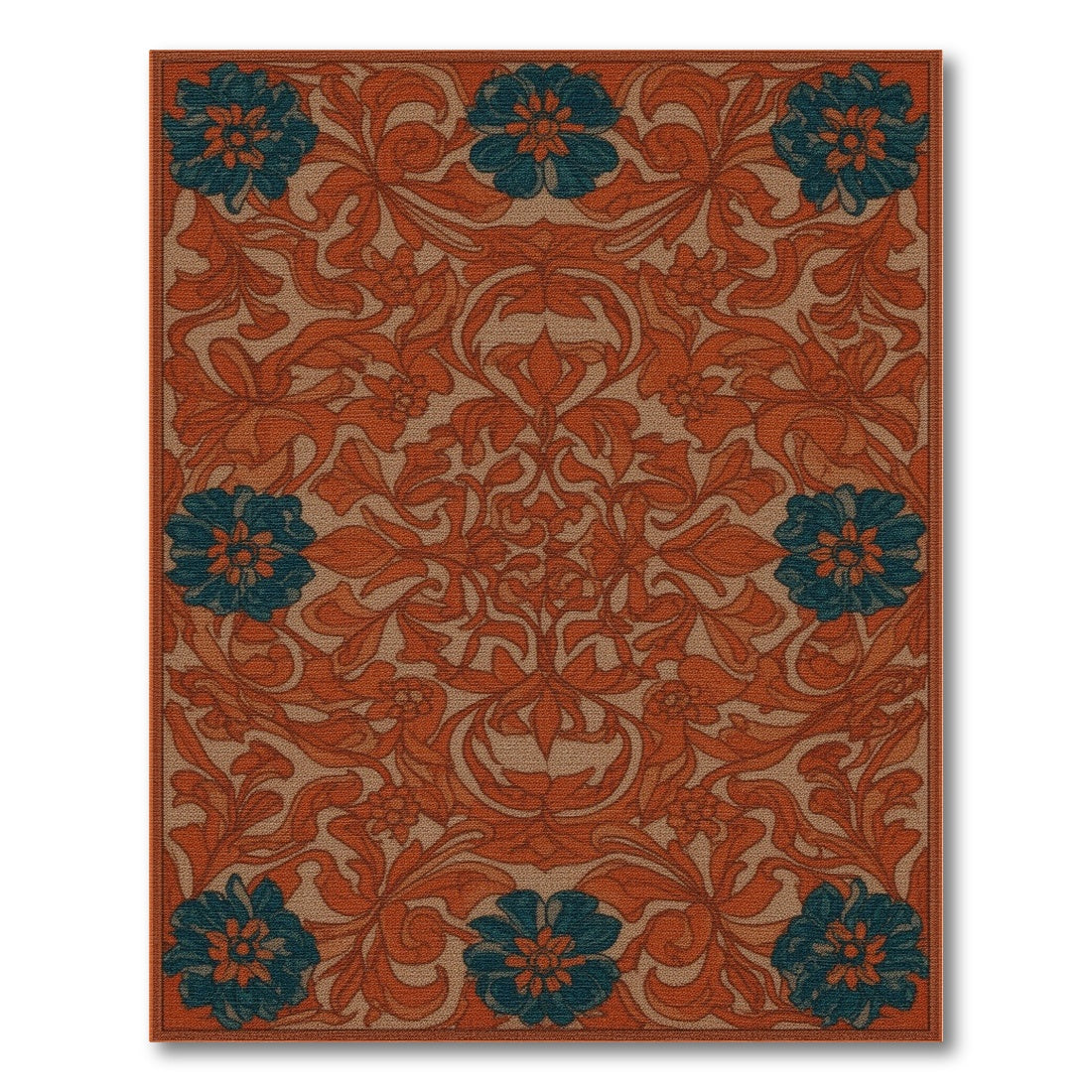 Floral Vintage Blue and Teal Vintage Teal Floral Area Rug