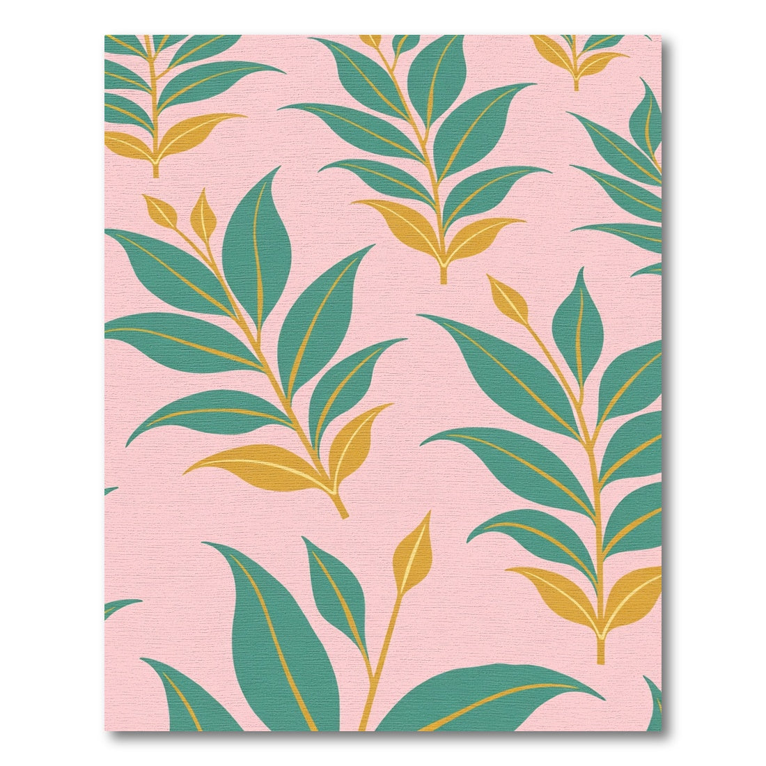 Teal Yellow Leaf Botanical Pink Background Rug