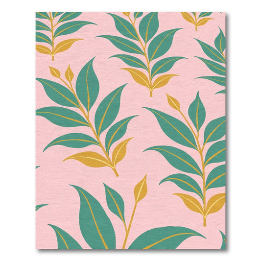 Teal Yellow Leaf Botanical Pink Background Rug