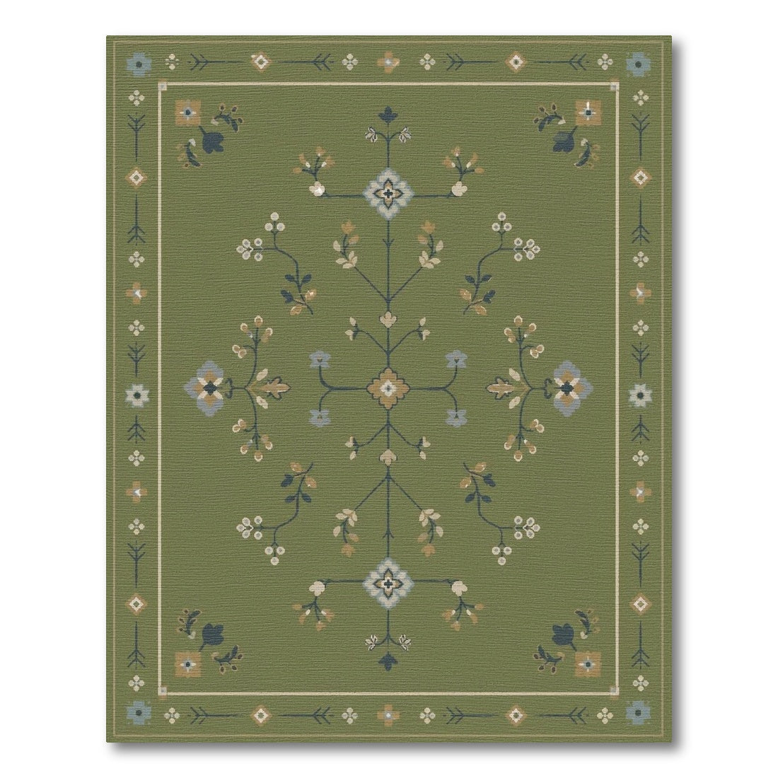 Green Floral Vintage Area Rug