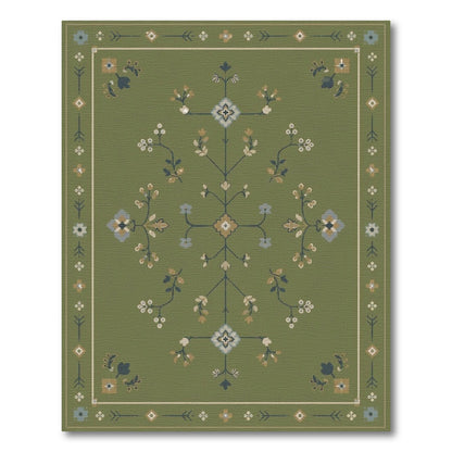 Green Floral Vintage Area Rug