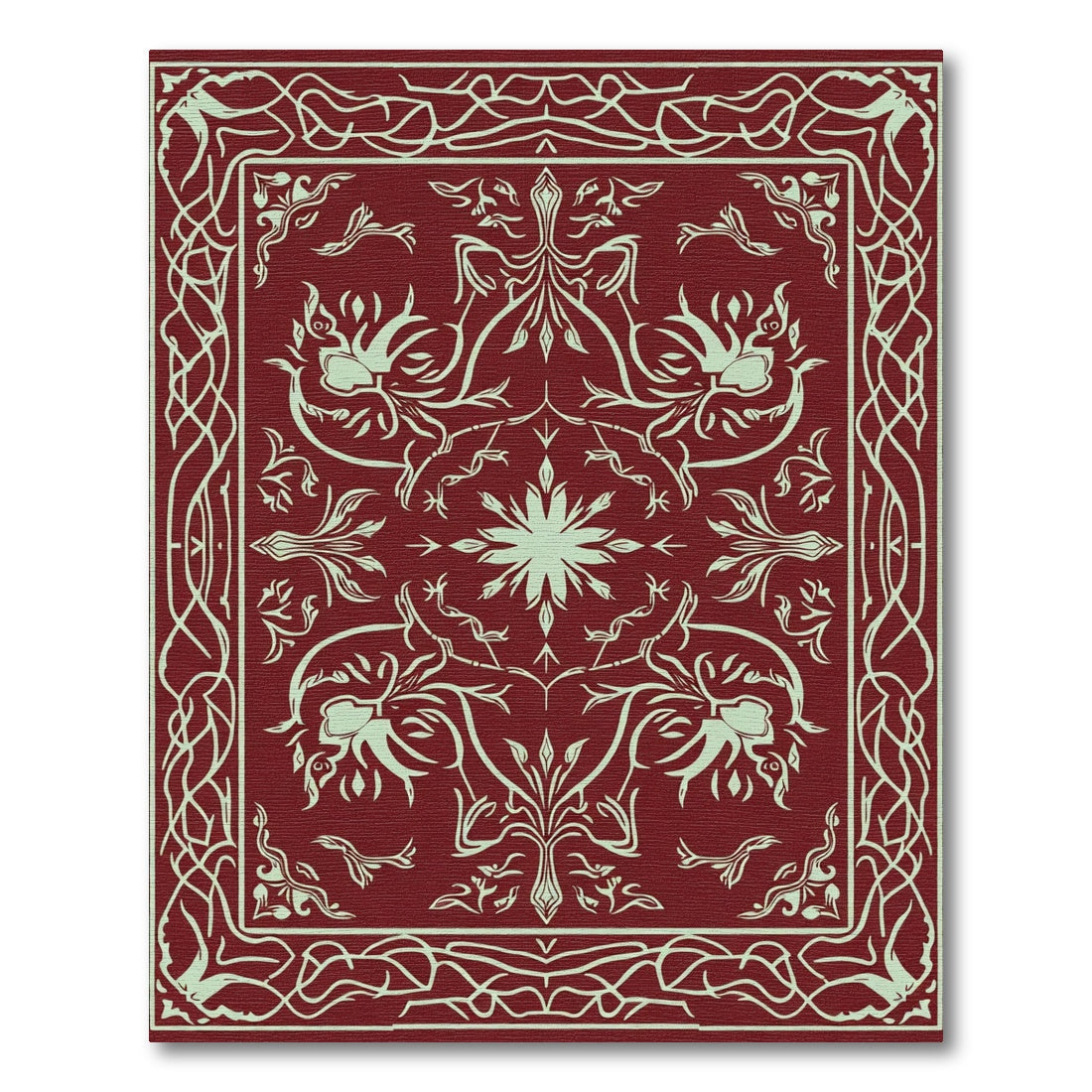 Crimson Floral Swirl Ornamental Rug