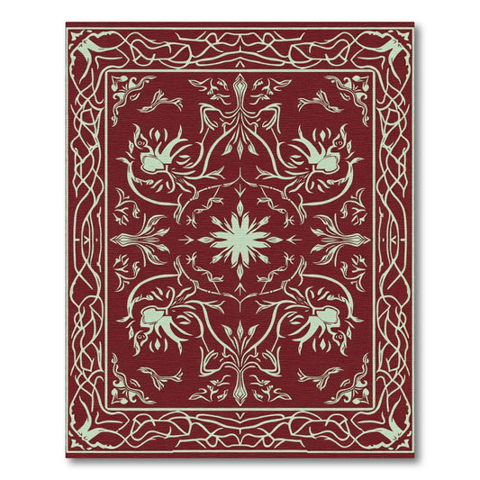 Crimson Floral Swirl Ornamental Rug