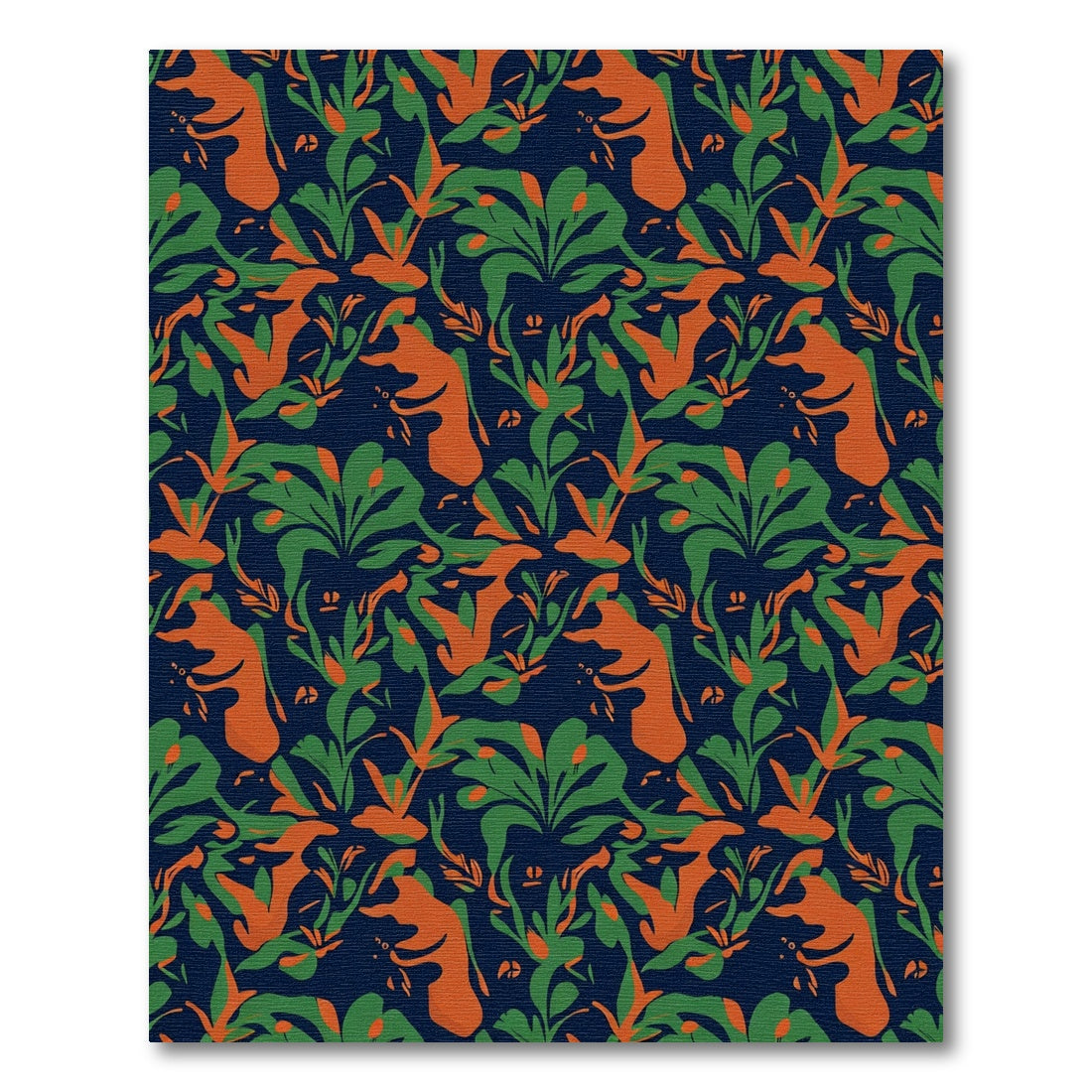 Navy Blue Orange Green Abstract Foliage Rug