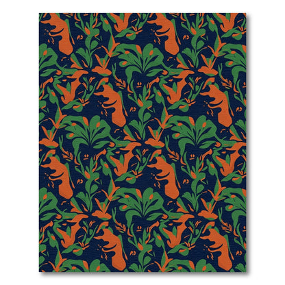 Navy Blue Orange Green Abstract Foliage Rug