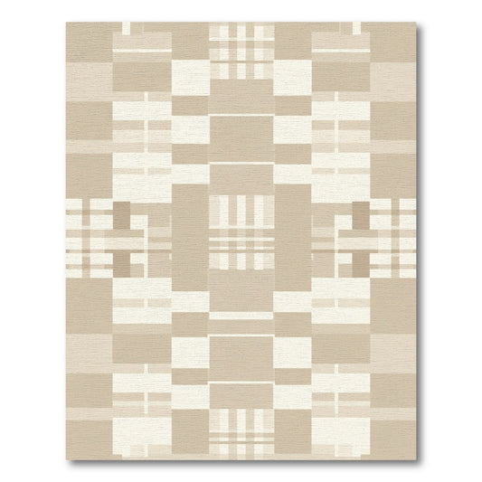 Neutral Beige Geometric Block Rug