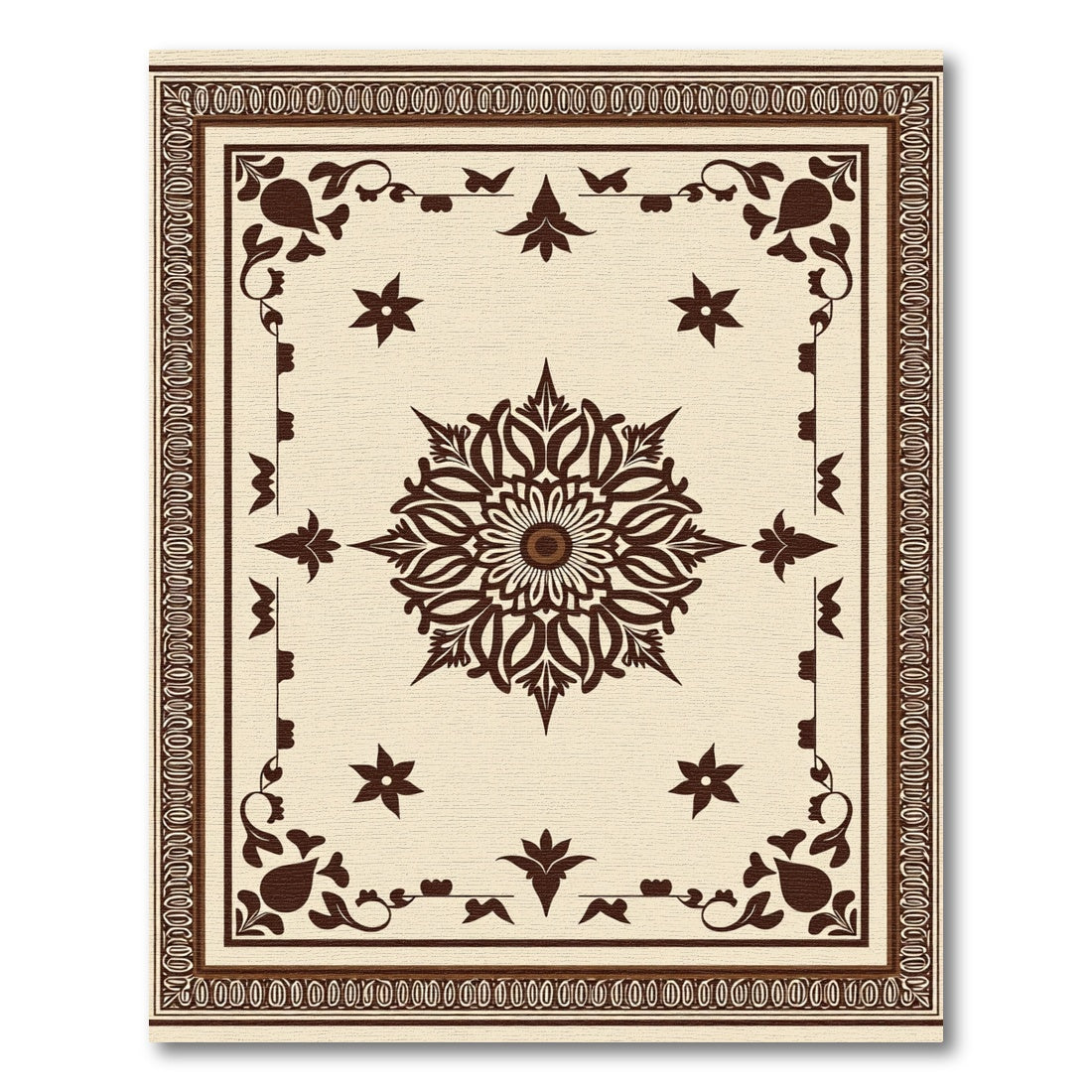 Cream Brown Ornamental Floral Medallion Rug