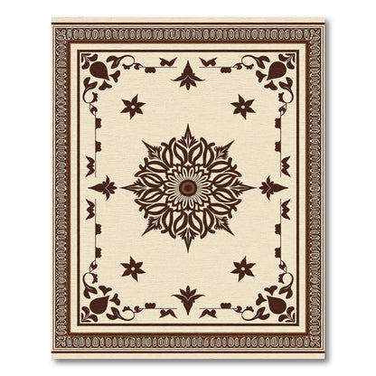 Cream Brown Ornamental Floral Medallion Rug